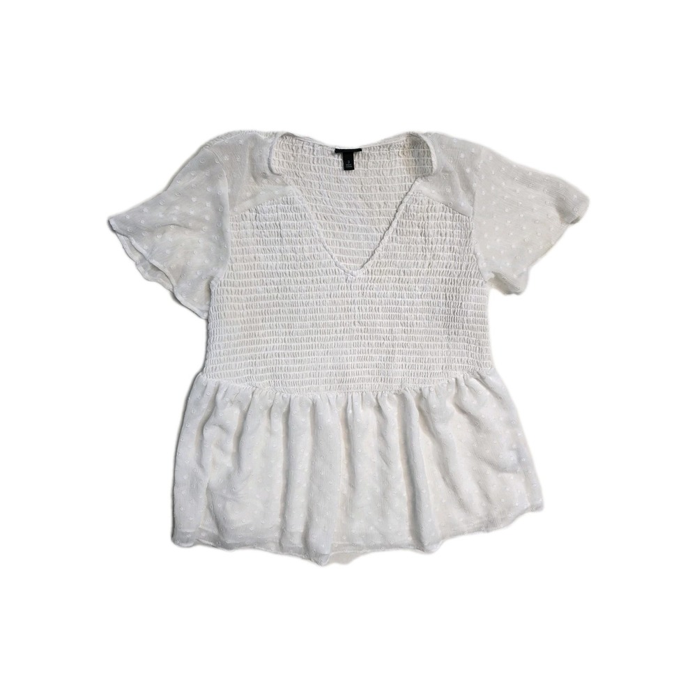 Torrid Peplum Chiffon Clip Dot Smocked Top 3 White